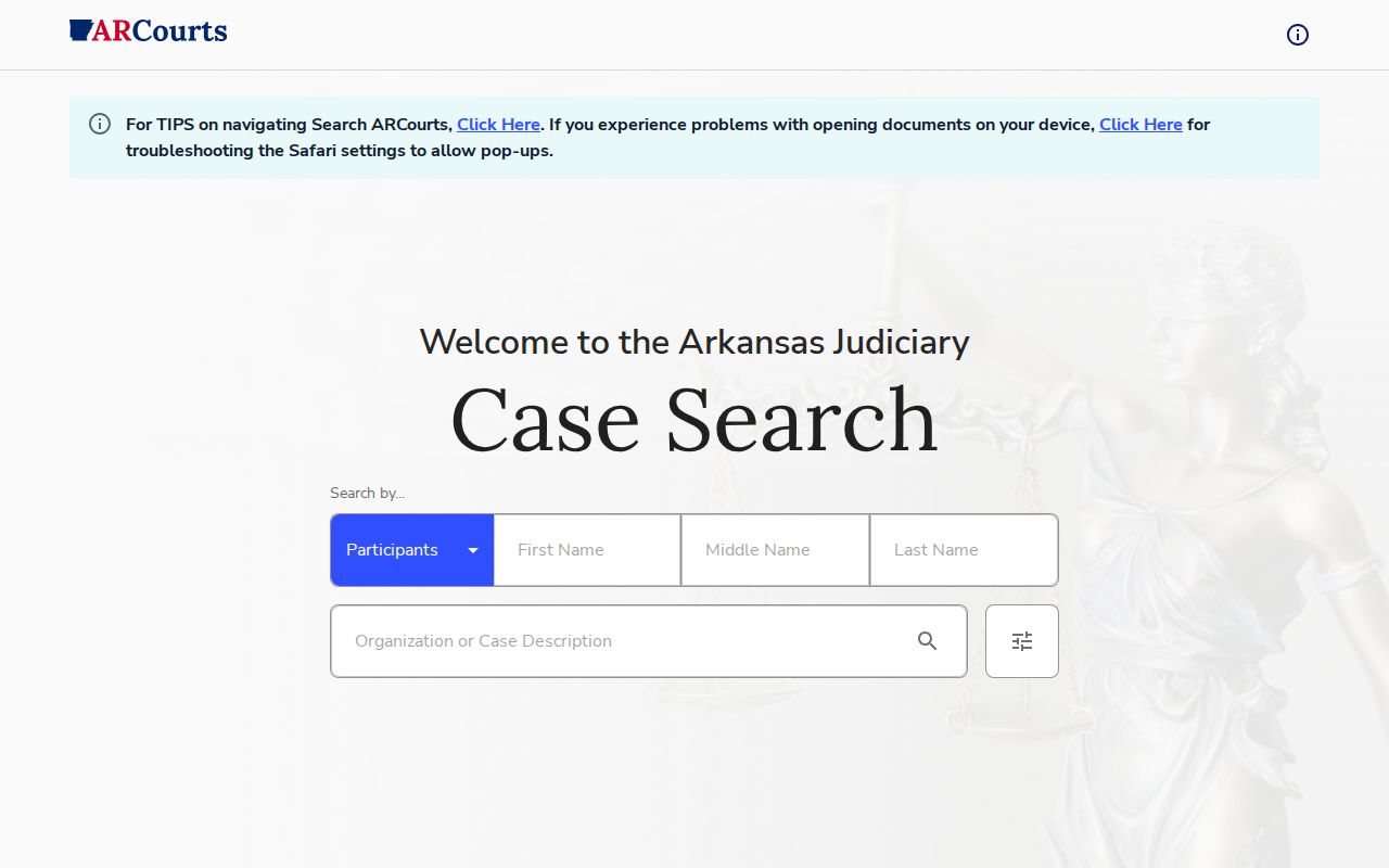 Search ARCourts used for Saline County warrant records
