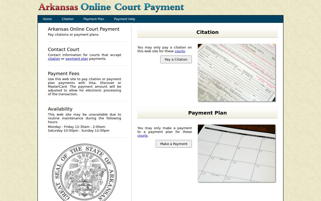 Saline County arrest warrant Arkansas court payment page