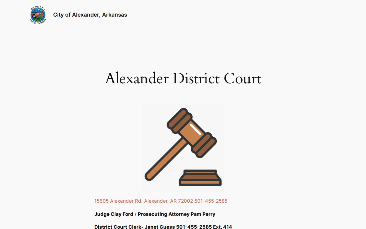 Official Alexander District Court webpage with court contact and fine payment information