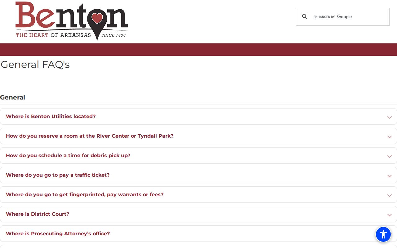 Benton city information page shown as a separate local process that does not govern Alexander warrants
