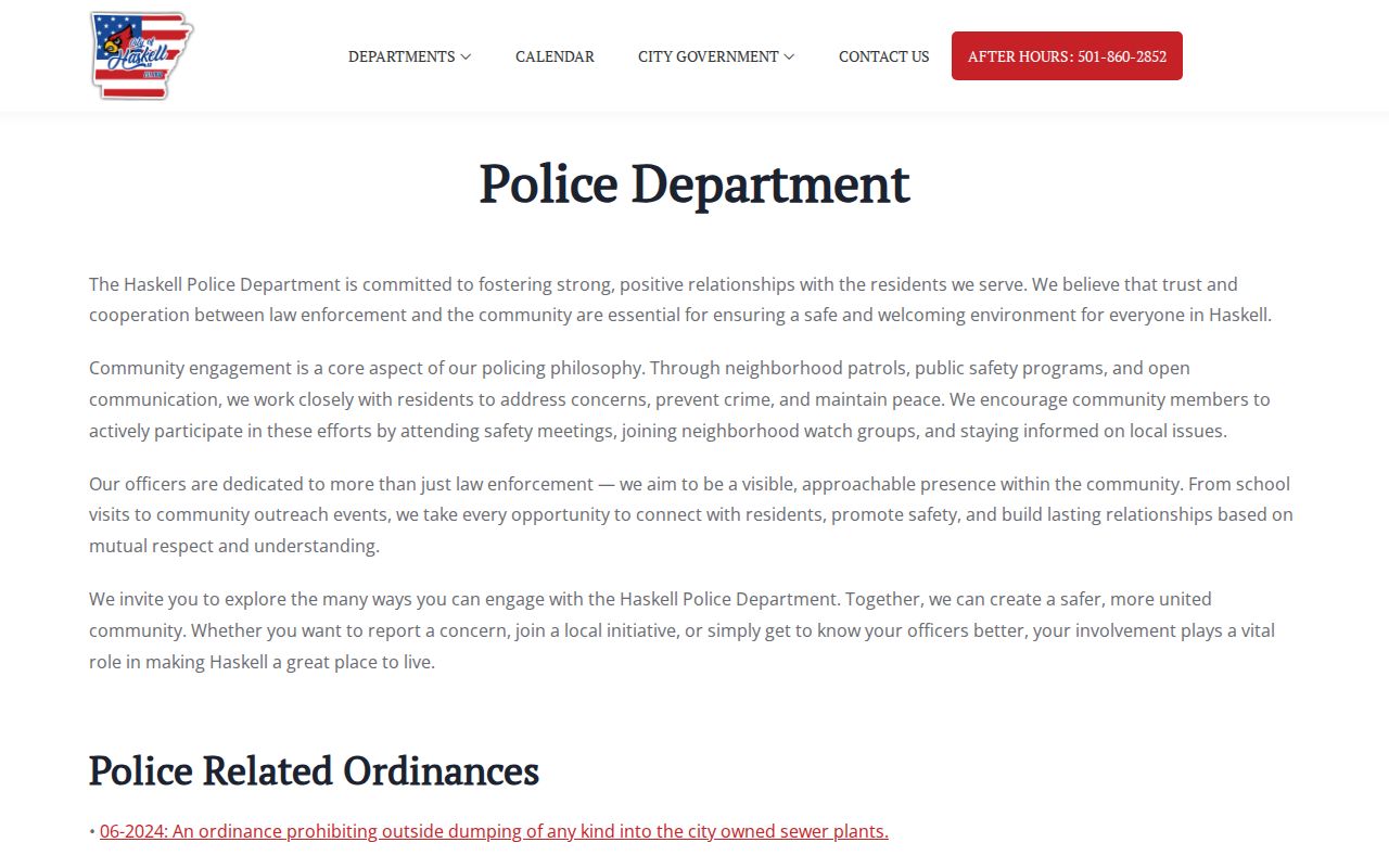 Official Haskell Police page used for Haskell warrant records routing